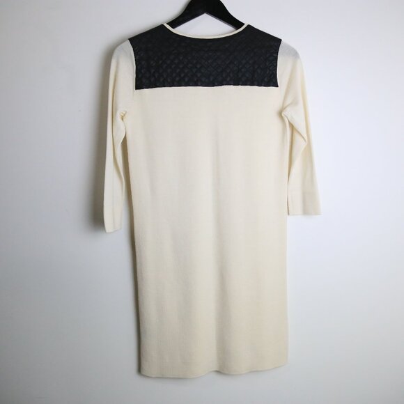 Club Monaco 100% Wool Cream 3/4 Sleeve Dress with Leather Accents Size Small - Picture 5 of 6